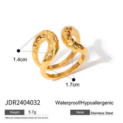 Wholesale Jewelry IG Style Beating Pattern Solid Color 304 Stainless Steel 18K Gold Plated Open Rings