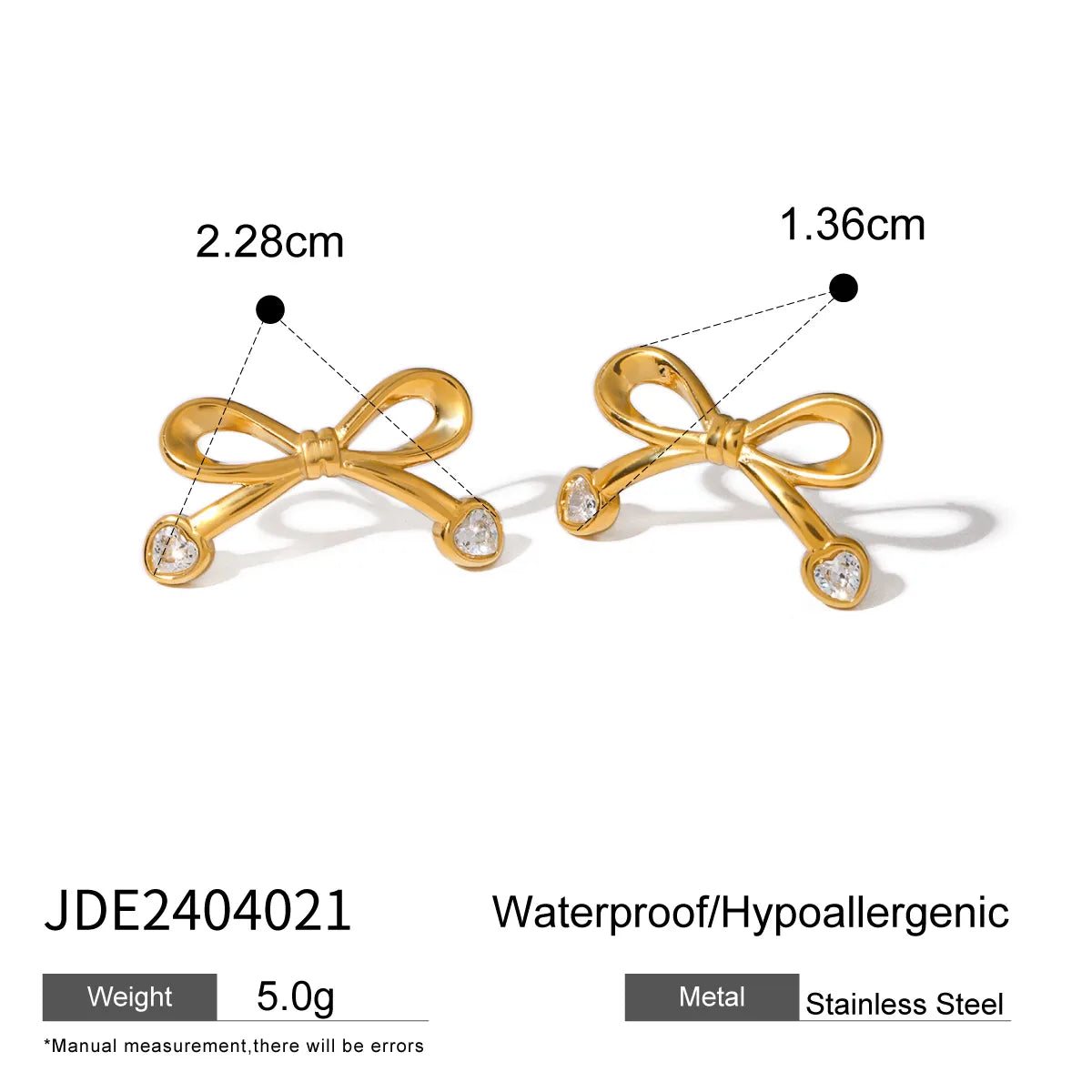 Wholesale Jewelry IG Style Bow Knot 304 Stainless Steel Zircon 18K Gold Plated Inlay Rings Earrings Necklace