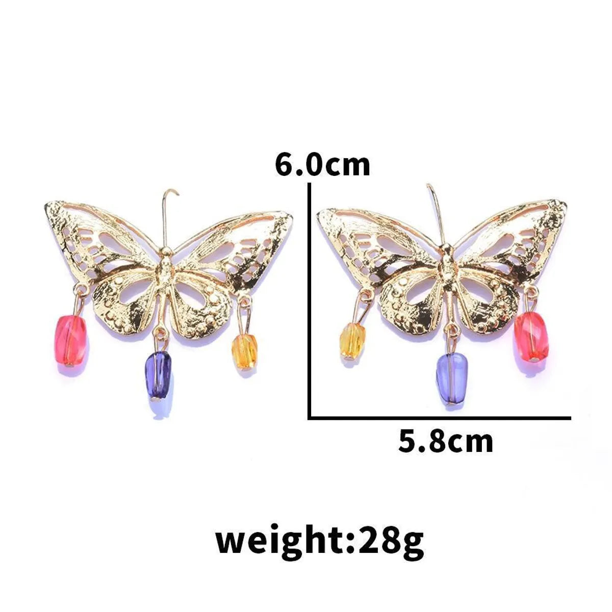 Wholesale Jewelry Ig Style Butterfly Alloy Gemstone Plating Hollow Out Drop Earrings