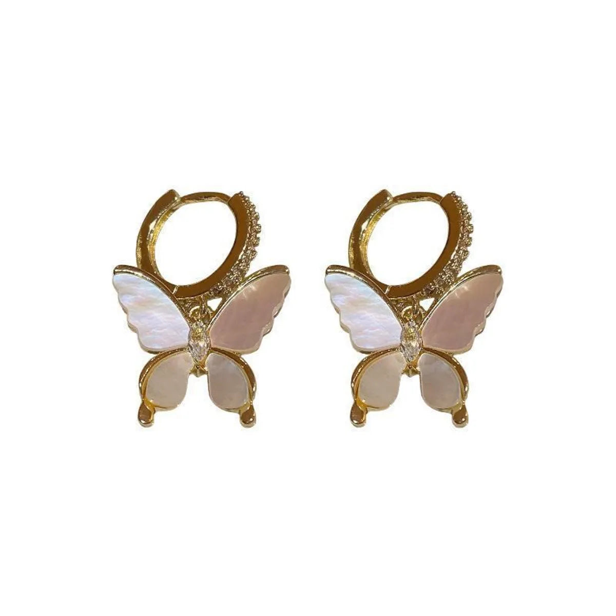 Wholesale Jewelry Ig Style Butterfly Alloy Rhinestones Shell Plating Inlay Drop Earrings