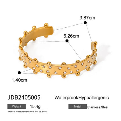 Wholesale Jewelry IG Style C Shape 304 Stainless Steel Rhinestones 18K Gold Plated Inlay Rings Bracelets Earrings