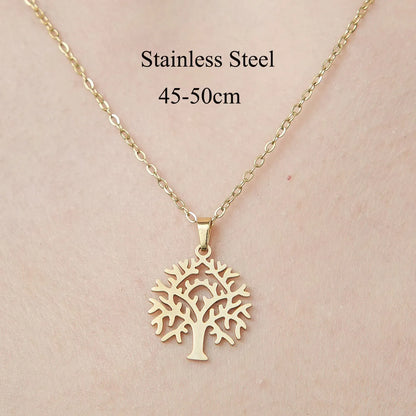 Wholesale Jewelry IG Style Casual  Palm Tree 201 Stainless Steel 18K Gold Plated Polishing Hollow Out Pendant Necklace