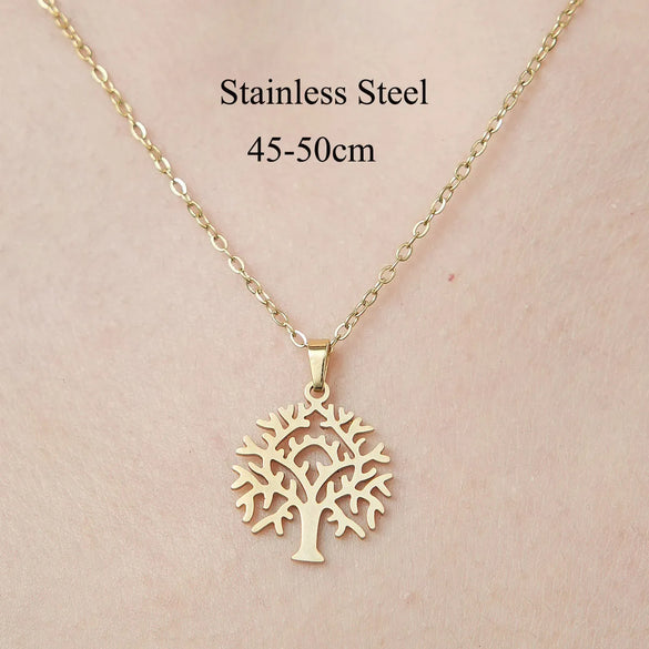 Wholesale Jewelry IG Style Casual  Palm Tree 201 Stainless Steel 18K Gold Plated Polishing Hollow Out Pendant Necklace