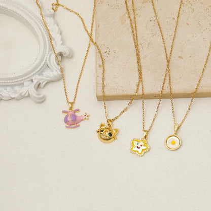 Wholesale Jewelry IG Style Casual Commute Star Cat Titanium Steel Zircon 18K Gold Plated Enamel Inlay Pendant Necklace