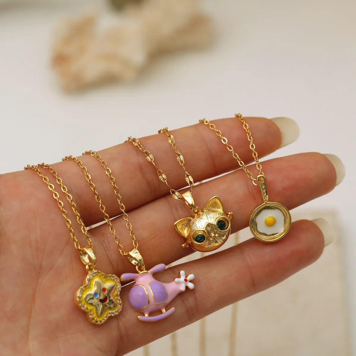 Wholesale Jewelry IG Style Casual Commute Star Cat Titanium Steel Zircon 18K Gold Plated Enamel Inlay Pendant Necklace