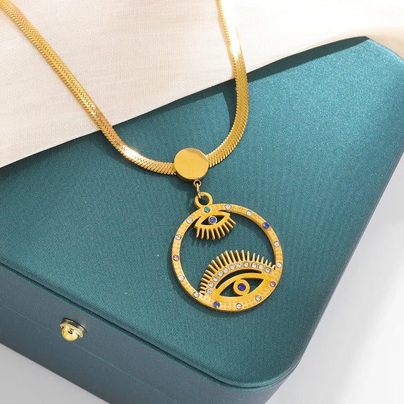 Wholesale Jewelry IG Style Casual Devil'S Eye 304 Stainless Steel Zircon 18K Gold Plated Hollow Out Inlay Pendant Necklace
