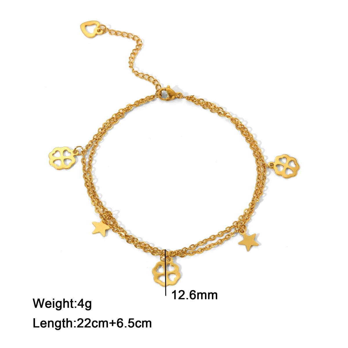 Wholesale Jewelry IG Style Casual Four Leaf Clover Star 304 Stainless Steel Hollow Out Anklet