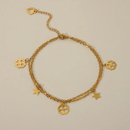 Wholesale Jewelry IG Style Casual Four Leaf Clover Star 304 Stainless Steel Hollow Out Anklet