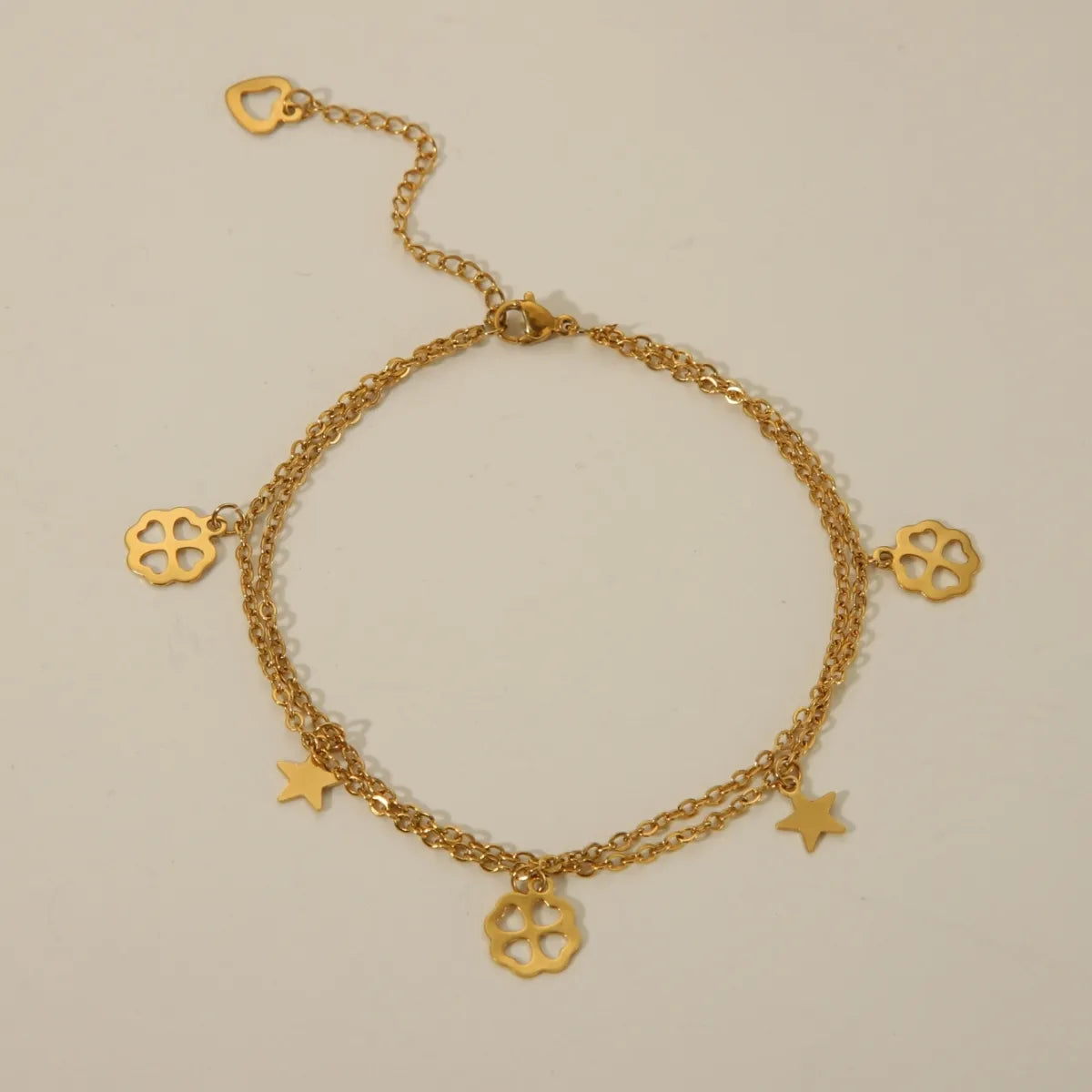 Wholesale Jewelry IG Style Casual Four Leaf Clover Star 304 Stainless Steel Hollow Out Anklet