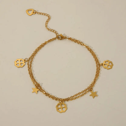 Wholesale Jewelry IG Style Casual Four Leaf Clover Star 304 Stainless Steel Hollow Out Anklet