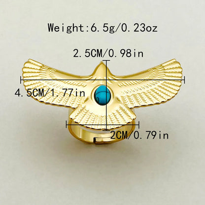 Wholesale Jewelry IG Style Casual Korean Style Oval Heart Shape Eagle 304 Stainless Steel Turquoise 14K Gold Plated Inlay Open Rings Rings