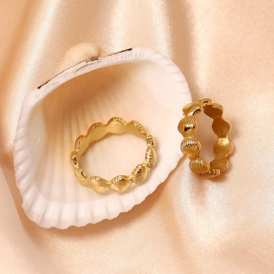 Wholesale Jewelry IG Style Casual Marine Style Shell 304 Stainless Steel 18K Gold Plated Rings