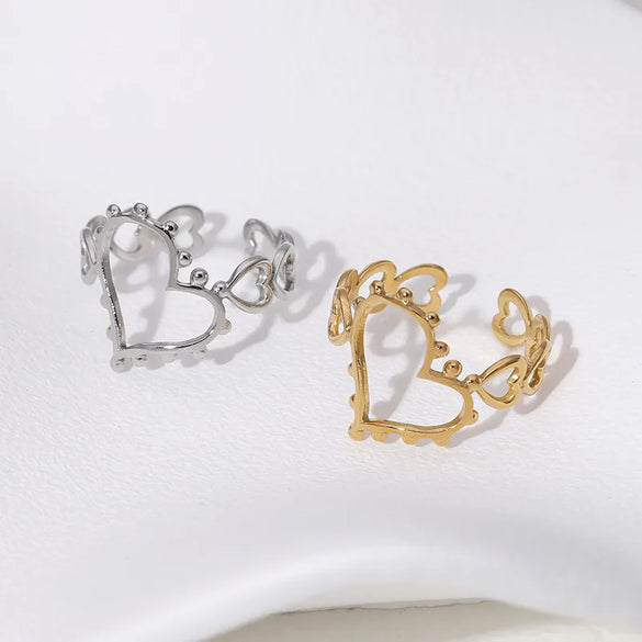 Wholesale Jewelry IG Style Casual Simple Style Heart Shape 304 Stainless Steel 18K Gold Plated Open Rings