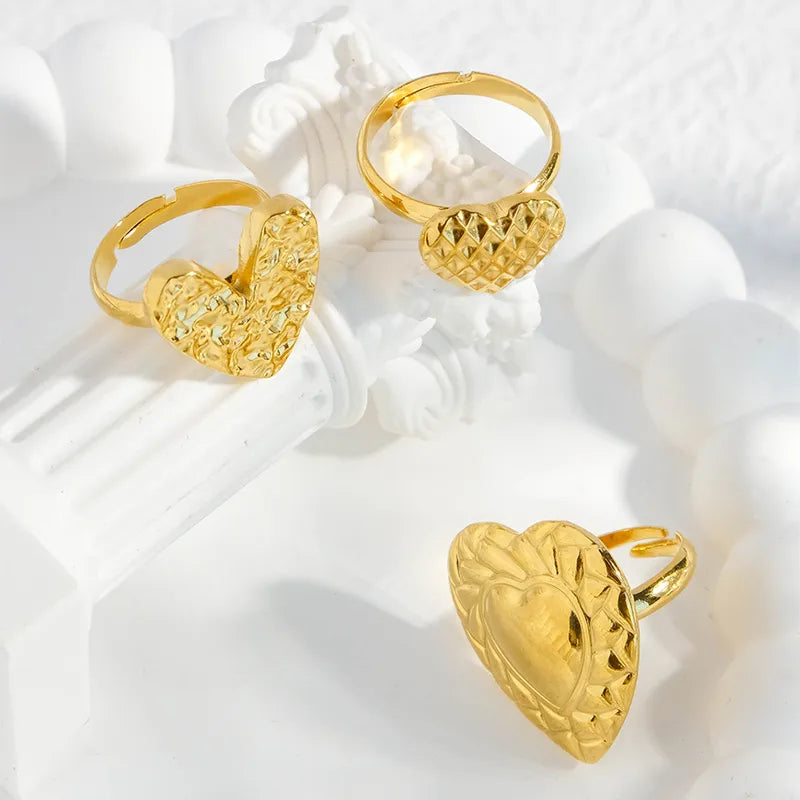 Wholesale Jewelry IG Style Casual Sweet Heart Shape 304 Stainless Steel 14K Gold Plated Open Rings