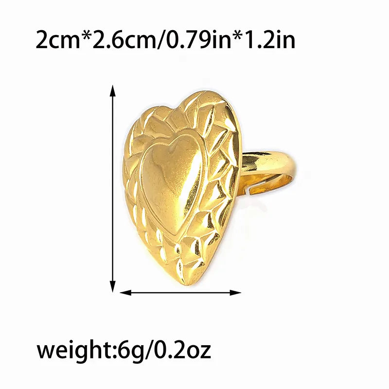 Wholesale Jewelry IG Style Casual Sweet Heart Shape 304 Stainless Steel 14K Gold Plated Open Rings