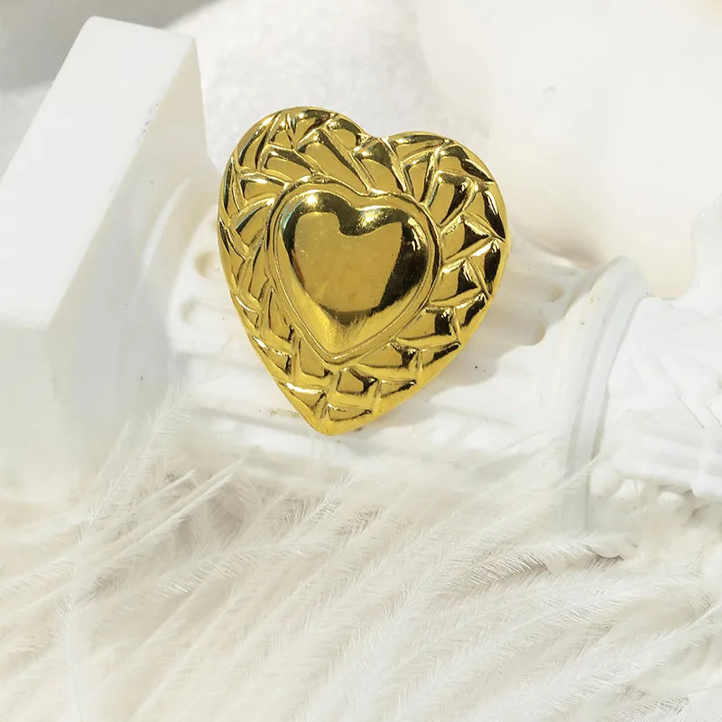 Wholesale Jewelry IG Style Casual Sweet Heart Shape 304 Stainless Steel 14K Gold Plated Open Rings