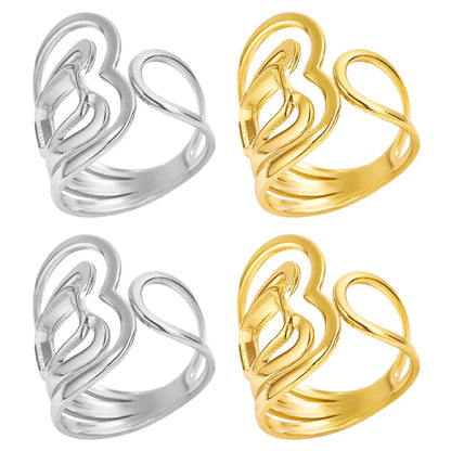 Wholesale Jewelry IG Style Casual Sweet Heart Shape 304 Stainless Steel 18K Gold Plated Polishing Hollow Out Open Rings