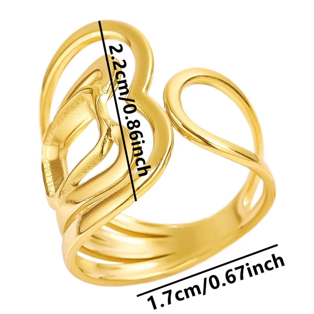 Wholesale Jewelry IG Style Casual Sweet Heart Shape 304 Stainless Steel 18K Gold Plated Polishing Hollow Out Open Rings