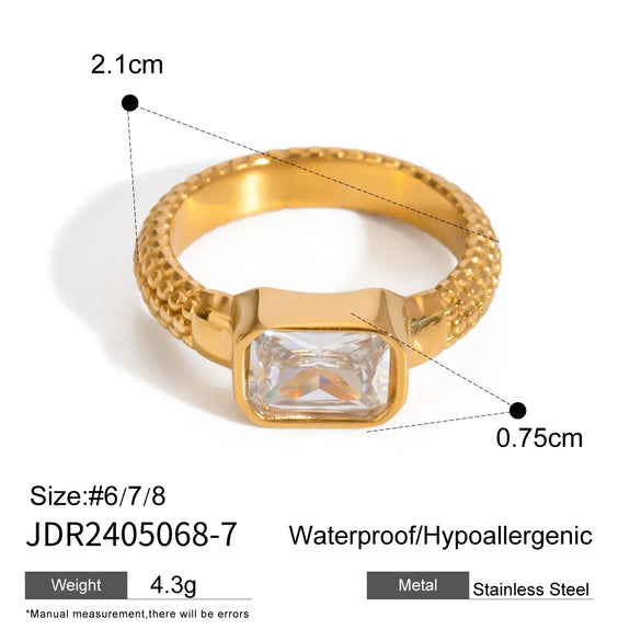 Wholesale Jewelry IG Style Casual Vacation Rectangle 316 Stainless Steel  Zircon 18K Gold Plated Inlay Rings