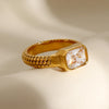 Wholesale Jewelry IG Style Casual Vacation Rectangle 316 Stainless Steel  Zircon 18K Gold Plated Inlay Rings