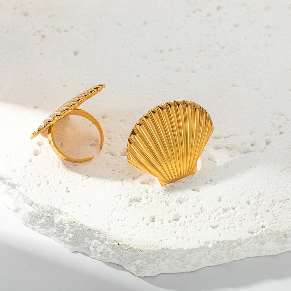 Wholesale Jewelry IG Style Casual Vacation Scallop Shell 304 Stainless Steel 14K Gold Plated Open Rings