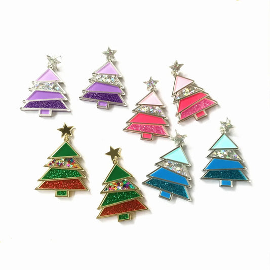 1 Pair Ig Style Christmas Tree Sequins Arylic Drop Earrings