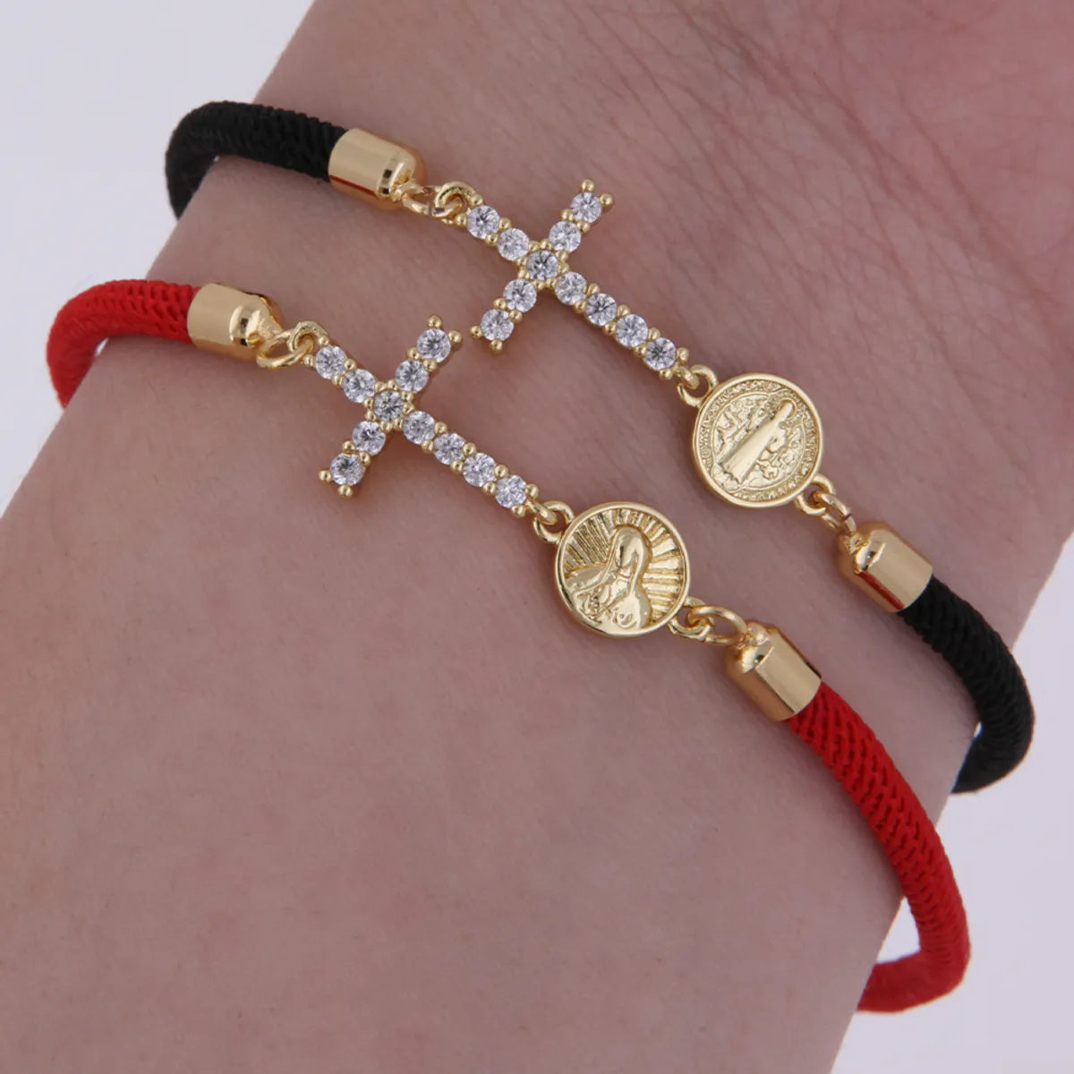 Wholesale Jewelry IG Style Classic Style Cross Rope Copper Zircon 18K Gold Plated Plating Inlay Drawstring Bracelets