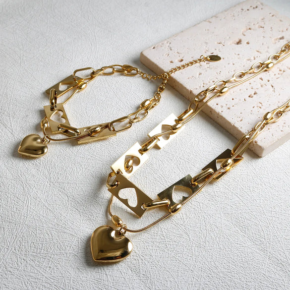 Wholesale Jewelry IG Style Classic Style Heart Shape 304 Stainless Steel Bracelets Necklace