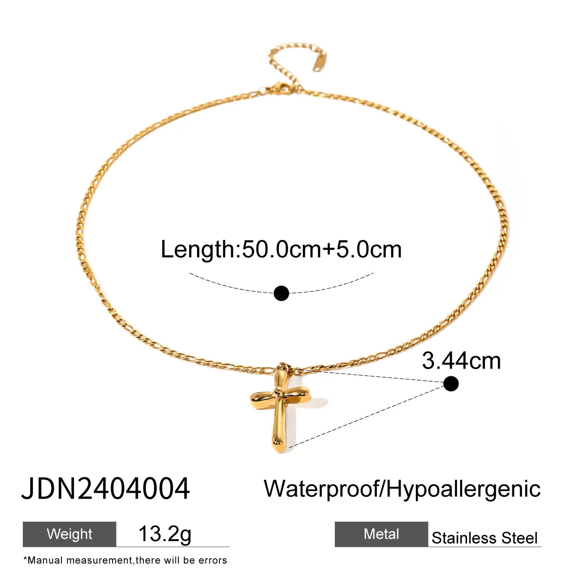 Wholesale Jewelry IG Style Cross 304 Stainless Steel 18K Gold Plated Plating Pendant Necklace