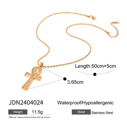 Wholesale Jewelry IG Style Cross 304 Stainless Steel Rhinestones 18K Gold Plated Inlay Pendant Necklace