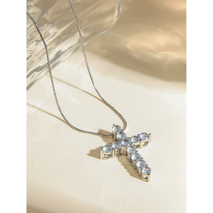 Wholesale Jewelry IG Style Cross 304 Stainless Steel Zircon Inlay Pendant Necklace