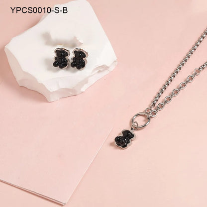 Wholesale Jewelry IG Style Cute Bear 304 Stainless Steel Artificial Gemstones 18K Gold Plated Inlay Jewelry Set