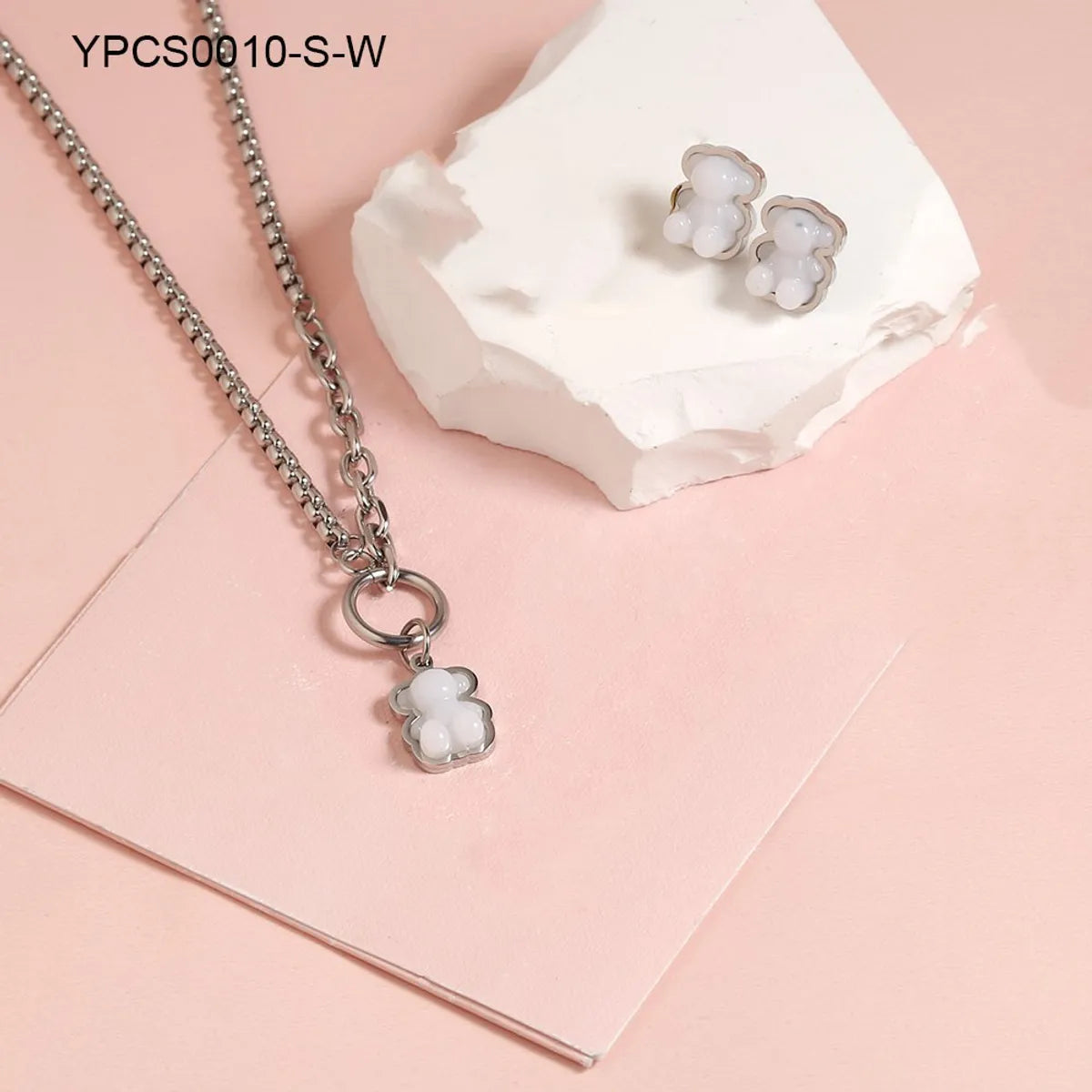 Wholesale Jewelry IG Style Cute Bear 304 Stainless Steel Artificial Gemstones 18K Gold Plated Inlay Jewelry Set