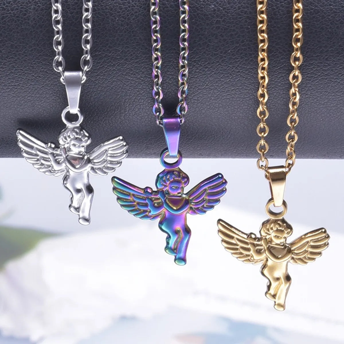 Wholesale Jewelry IG Style Cute Sweet Angel 304 Stainless Steel 18K Gold Plated Plating Pendant Necklace Necklace Pendant