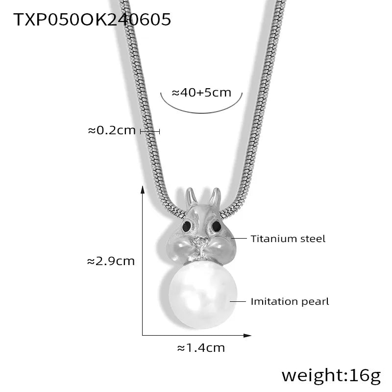 Wholesale Jewelry IG Style Cute Sweet Rabbit Round 304 Stainless Steel Artificial Pearls 18K Gold Plated Inlay Earrings Necklace