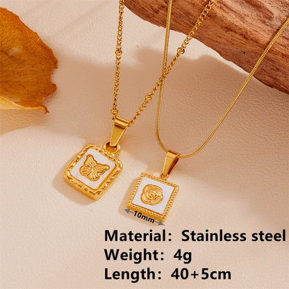 Wholesale Jewelry IG Style Cute Sweet Rose Flower Butterfly Titanium Steel 18K Gold Plated Pendant Necklace