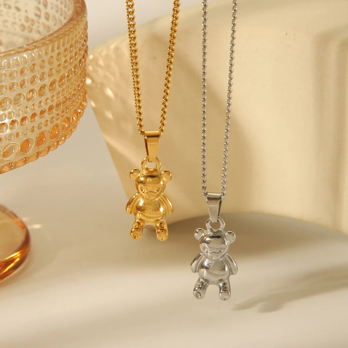 Wholesale Jewelry IG Style Elegant French Style Little Bear 304 Stainless Steel 18K Gold Plated Pendant Necklace