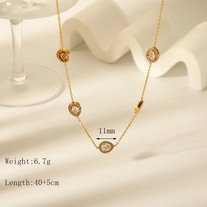 Wholesale Jewelry IG Style Elegant French Style Oval Water Droplets 304 Stainless Steel Zircon 18K Gold Plated Inlay Pendant Necklace