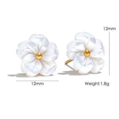 Wholesale Jewelry IG Style Elegant Sweet Flower 304 Stainless Steel Shell 18K Gold Plated Inlay Rings Earrings Necklace