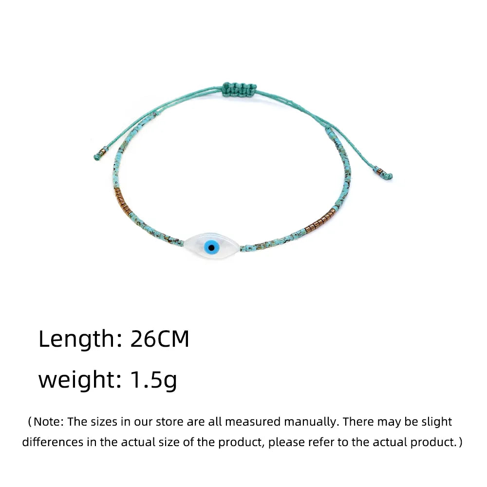 Wholesale Jewelry IG Style Ethnic Style Bohemian Devil'S Eye Glass Seed Bead Shell Beaded Drawstring Bracelets