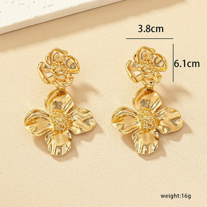 1 Pair Ig Style Exaggerated Flower Plating Alloy Drop Earrings