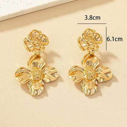 1 Pair Ig Style Exaggerated Flower Plating Alloy Drop Earrings