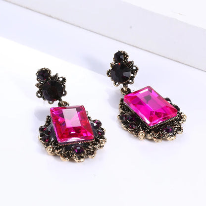 Wholesale Jewelry Ig Style Exaggerated Square Alloy Glass Inlay Ear Studs