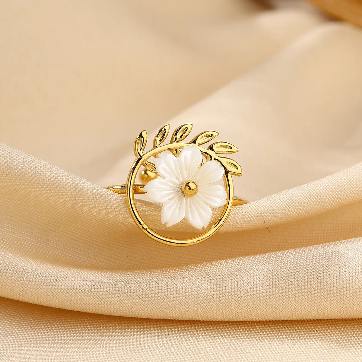 Wholesale Jewelry IG Style Flower 304 Stainless Steel Shell 18K Gold Plated Inlay Open Rings