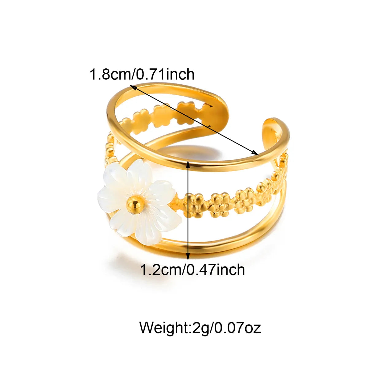 Wholesale Jewelry IG Style Flower 304 Stainless Steel Shell 18K Gold Plated Inlay Open Rings