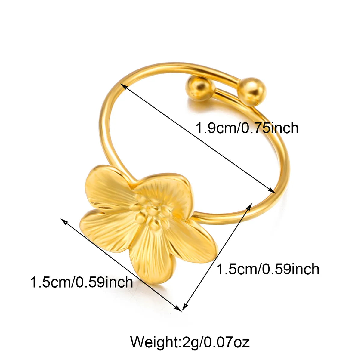 Wholesale Jewelry IG Style Flower 304 Stainless Steel Shell 18K Gold Plated Inlay Open Rings