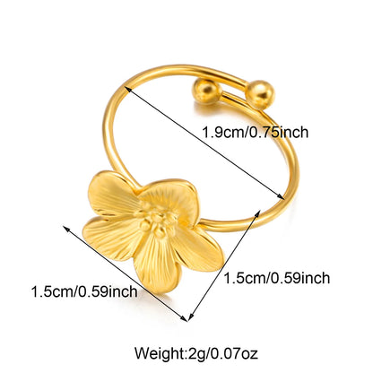 Wholesale Jewelry IG Style Flower 304 Stainless Steel Shell 18K Gold Plated Inlay Open Rings