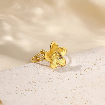 Wholesale Jewelry IG Style Flower 304 Stainless Steel Shell 18K Gold Plated Inlay Open Rings