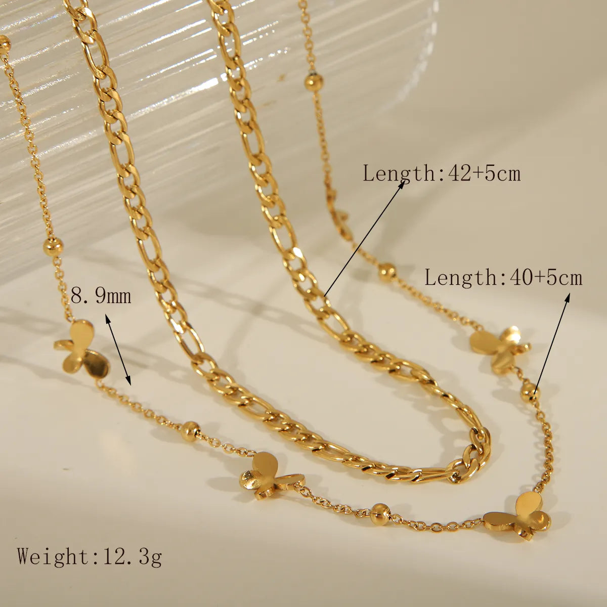 Wholesale Jewelry IG Style French Style Commute Heart Shape Flower Butterfly 304 Stainless Steel Acrylic 18K Gold Plated Inlay Layered Necklaces