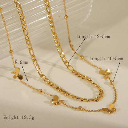 Wholesale Jewelry IG Style French Style Commute Heart Shape Flower Butterfly 304 Stainless Steel Acrylic 18K Gold Plated Inlay Layered Necklaces